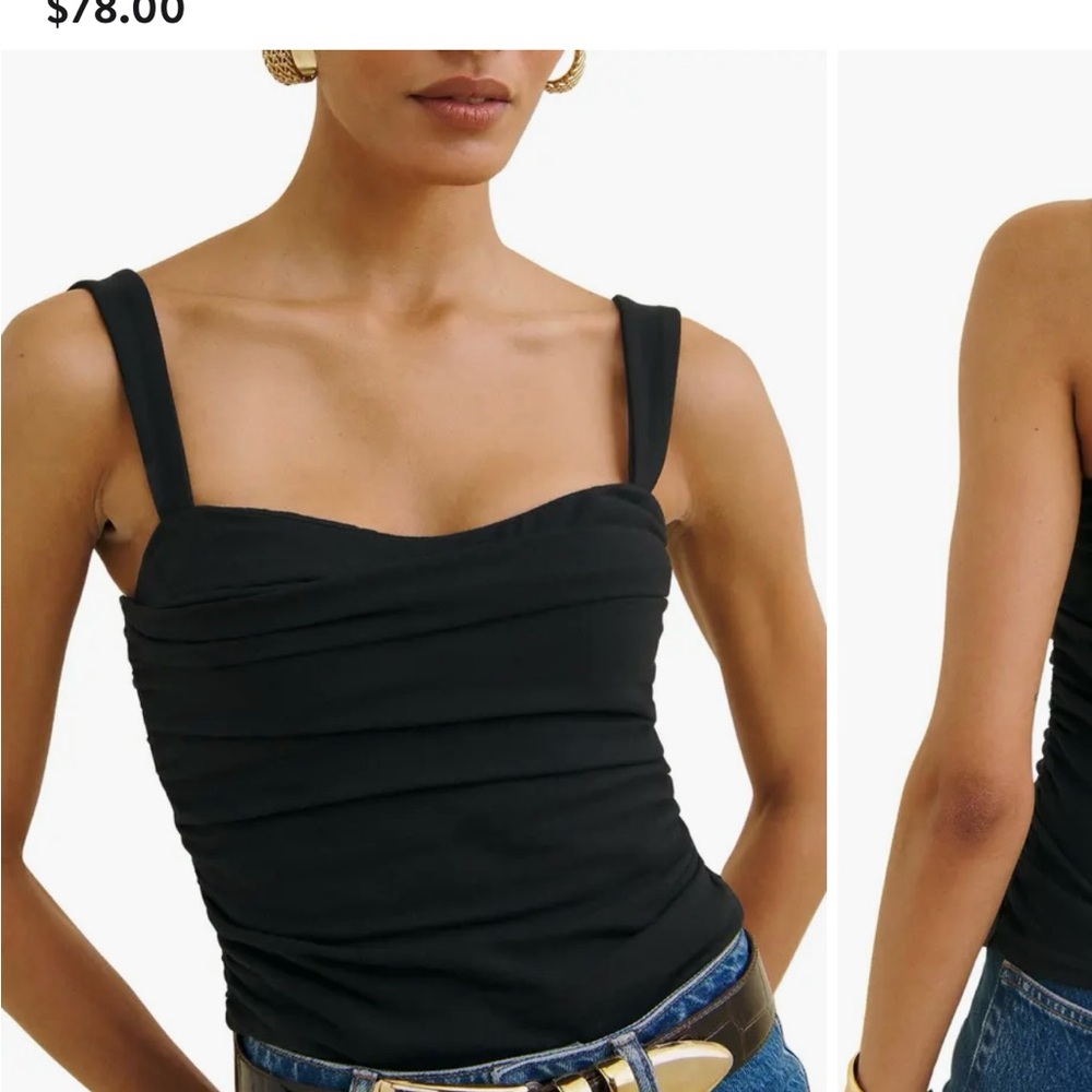 Reformation Black Ruched Square Neck Tank